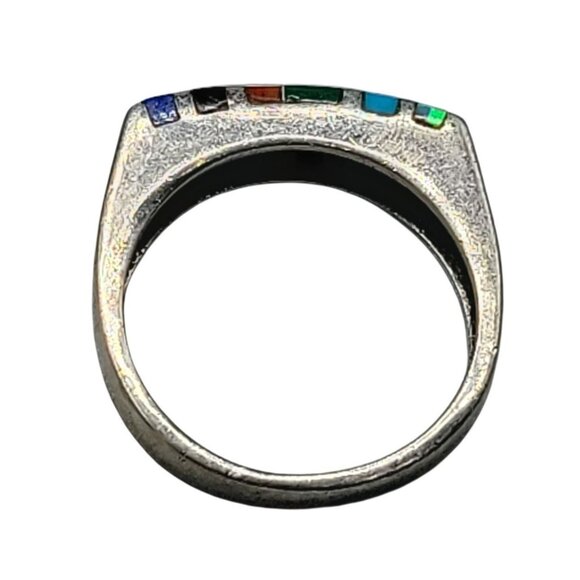 Aksel Holmsen Sterling Silver Multicolor Enamel Ring Norwegian Silversmith Sz 9 - Picture 9 of 12
